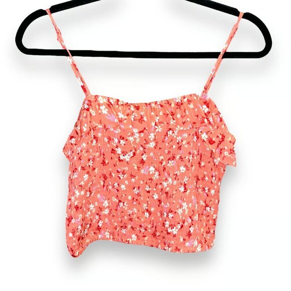 NWT Pink Rose Smocked Floral Peach coral Crop Top - Large - Picture 1 of 6